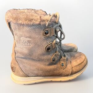 Sorel Boots NL-3039-052 Explorer Joan Shearling  Gray Leather Bootie Women’s 10
